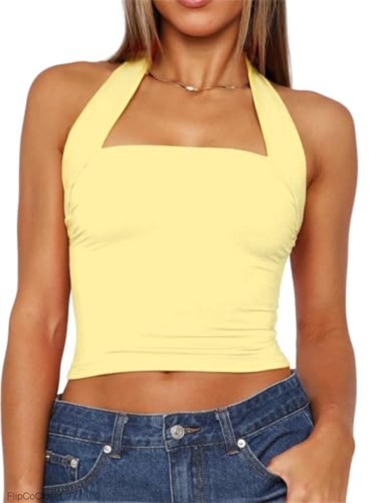 Halter Neck Backless Crop Top Sleeveless Slim Fit Y2k Tank Top